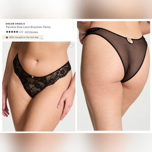 Victoria's Secret Dream Angel's Twinkle Bow Lace Brazilian Panty XLARGE BLACK